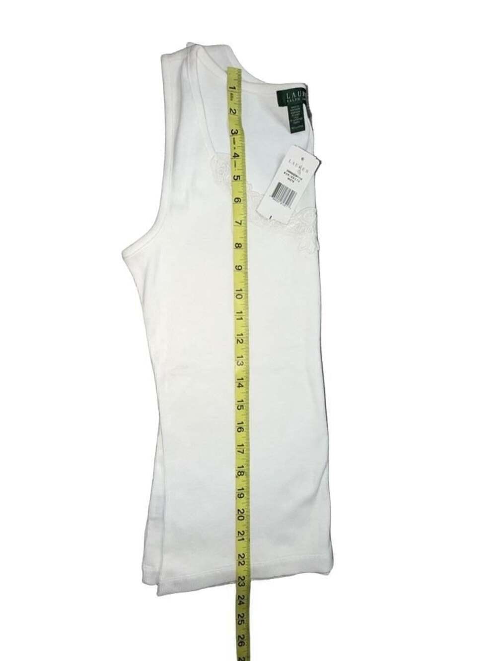 Lauren Ralph Lauren Women's White Ribbed Tank Top with Lace Trim - Picture 6 of 7
